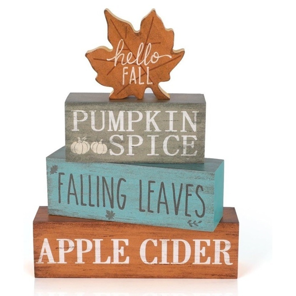 Fall Decorations NEW Maple Leaf Wooden Signs Indoor Tabletop Autumn Gift 4PCS